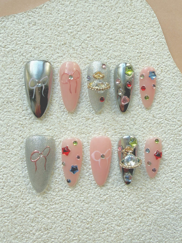 Silver Pink Glitter Rhinestones