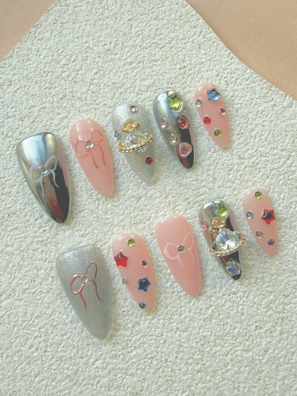 Silver Pink Glitter Rhinestones